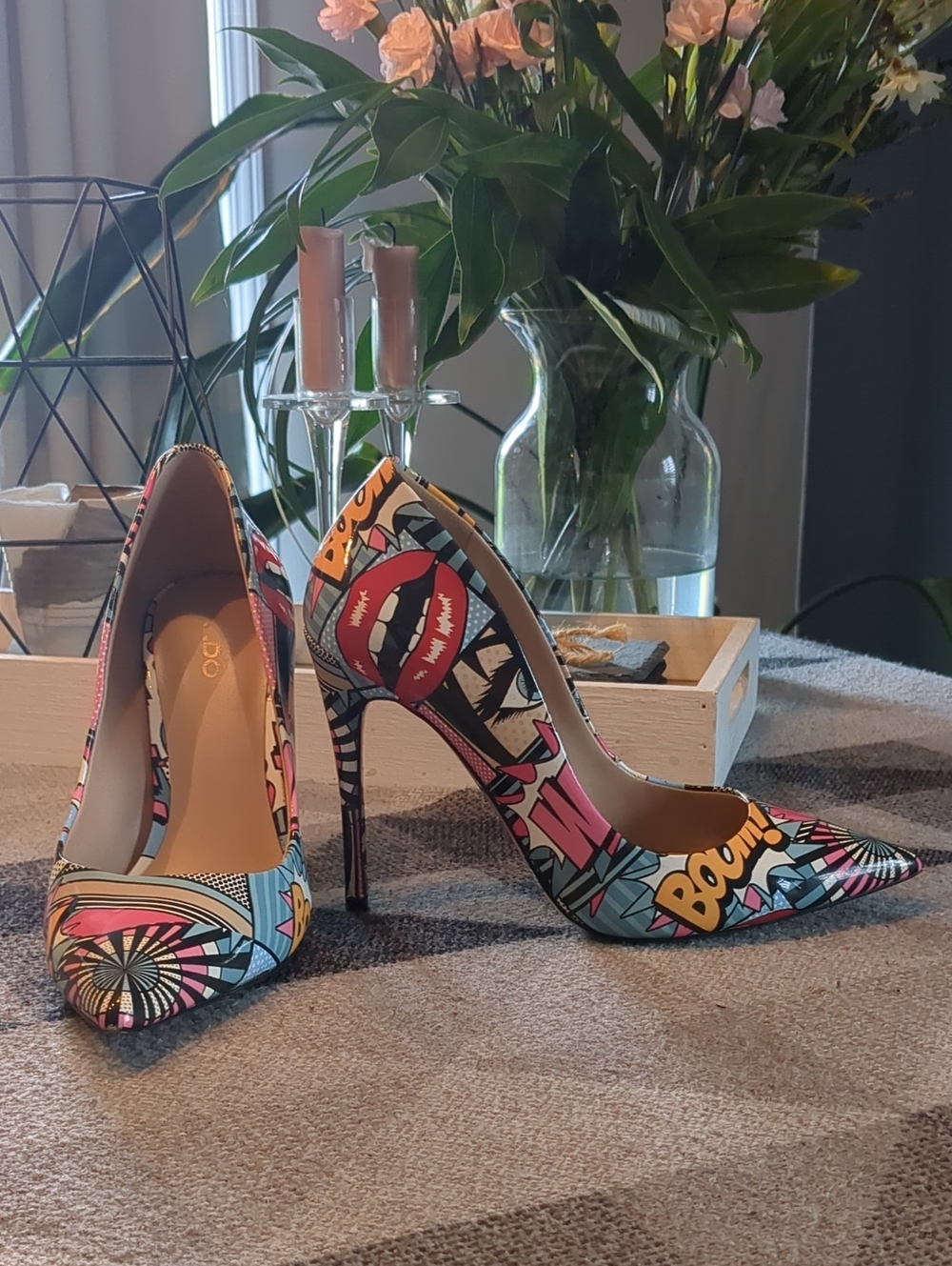 Aldo Pop-Art Graphic Pointed Toe Stiletto Pumps - Red, Pink, Blue, Black